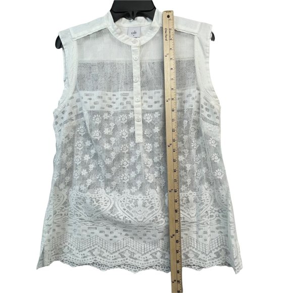 Cabi Top Womens M White Lace Scalloped Silk Trim Henley Style Layering Blouse - Picture 7 of 11